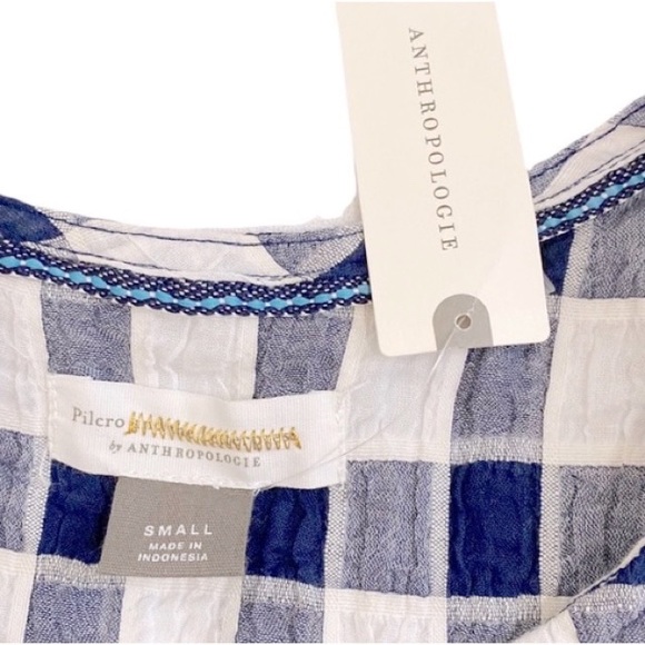 Anthropologie Pilcro And The Letterpress Blue & White Neve Checkered Top, Small - Picture 12 of 12